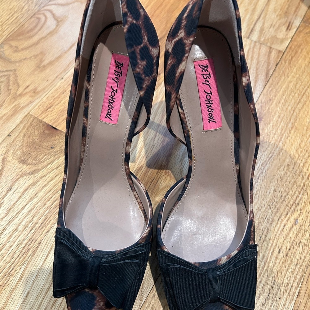 Betsey Johnson Leopard Heels with Black Bow